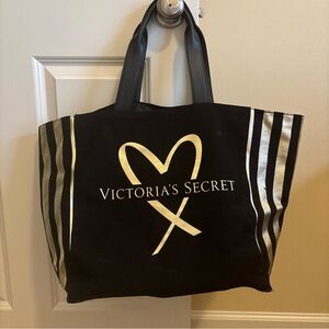 Victoria’s Secret Black Tote Bag Gold Heart
